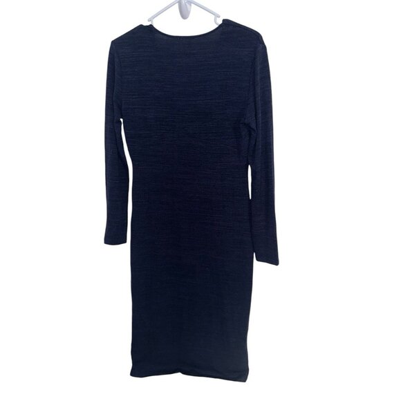 RD Style Long Sleeve Midi Dress Sz M Navy Blue Rayon Blend Knit V Neck - Picture 3 of 7